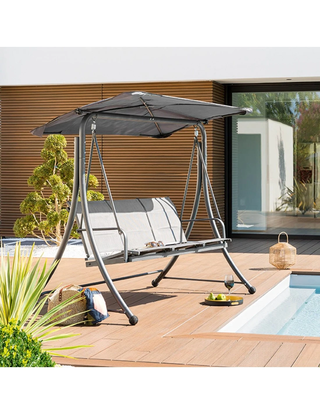 Balancelle De Jardin LAKO 3 Places - Polyester Et Acier 4 Balancelle De Jardin LAKO 3 Places - Polyester Et Acier – Image 2