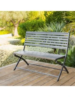 Devant -Lafuma Soldes Boutique banc de jardin olbia 3 places pliant gris l122 x p53 x h88 cm