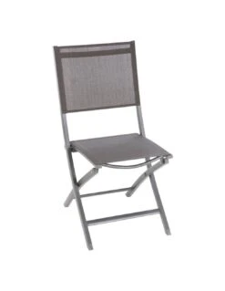 Chaise De Jardin Pliante Essentia Graphite - Aluminium Et Texaline - Graphite / Anthracite