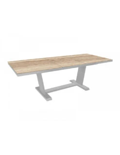 Table Amber 180/240x100 Alu/Kedra - Blanc/Travertin