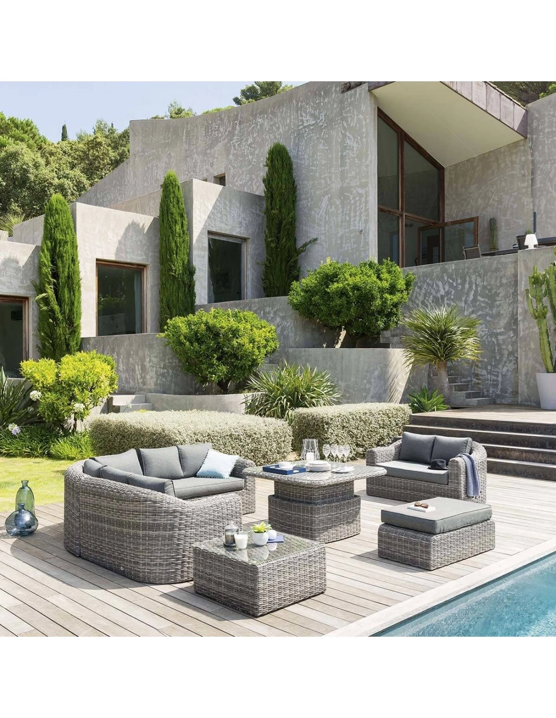 Table Basse Relevable Mooréa Carrée - Aluminium, Résine Tressée Et Verre Trempé - Terre D'ombre 4 Table Basse Relevable Mooréa Carrée - Aluminium, Résine Tressée Et Verre Trempé - Terre D'ombre – Image 2