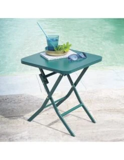 Devant -Lafuma Soldes Boutique table d appoint greensboro carree pliante acier epoxy bleu canard 1