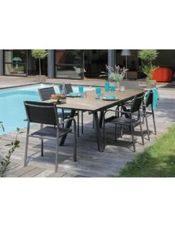 Table De Jardin Agra 150/200/250 Cm - Plateau à Lames HPL Fundermax - Graphite / Wood -Lafuma Soldes Boutique table de jardin agra 150200250 cm plateau a lames hpl fundermax graphite wood 2