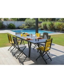 Devant -Lafuma Soldes Boutique table de jardin agra extensible 150200250 cm aluminium et verre graphite gris 1