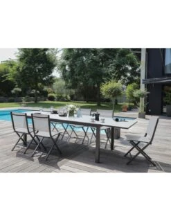 Table De Jardin Elise Extensible - 8 à 12 Places - Aluminium Et Verre - Graphite / Perle 8 Table De Jardin Elise Extensible - 8 à 12 Places - Aluminium Et Verre - Graphite / Perle -Lafuma Soldes Boutique table de jardin elise extensible 8 a 12 places aluminium et verre 2