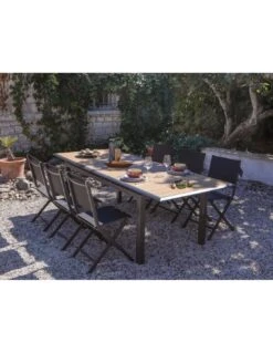 Table Louisiane II Extensible - Aluminium Graphite Plateau OAK - L.187/247 X L.100 X H.76 Cm -Lafuma Soldes Boutique table louisiane ii extensible aluminium graphite plateau oak 3