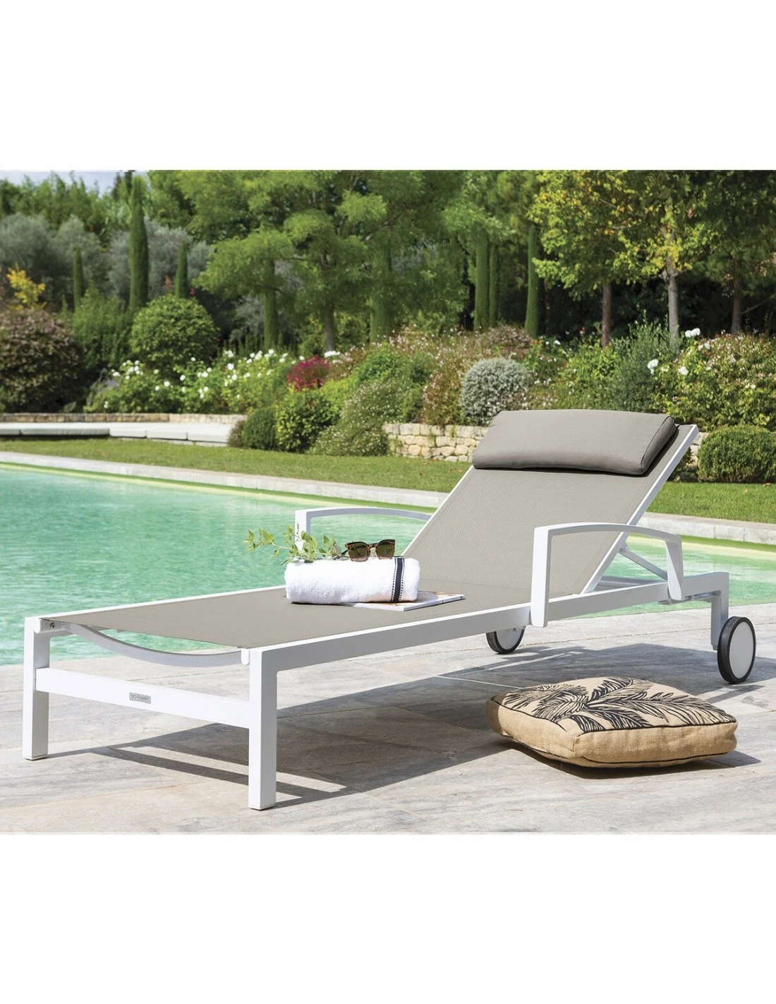 Transat De Jardin Ocala 4 Positions Aluminium Et Texaline - Blanc Et Noisette 3 Transat De Jardin Ocala 4 Positions Aluminium Et Texaline - Blanc Et Noisette