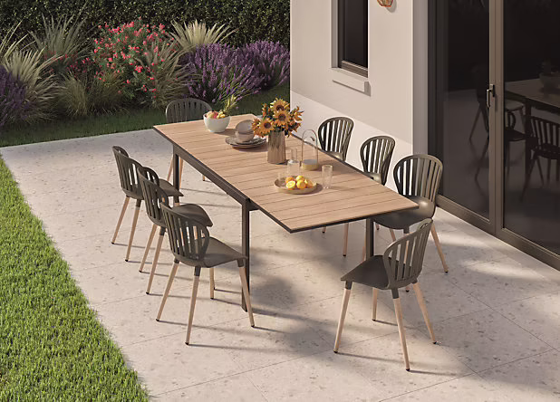 Devant -Lafuma Soldes Boutique table de jardin vao extensible en aluminium gris fonce et imitation bois 10 personnes5059340843087 05i FR CF